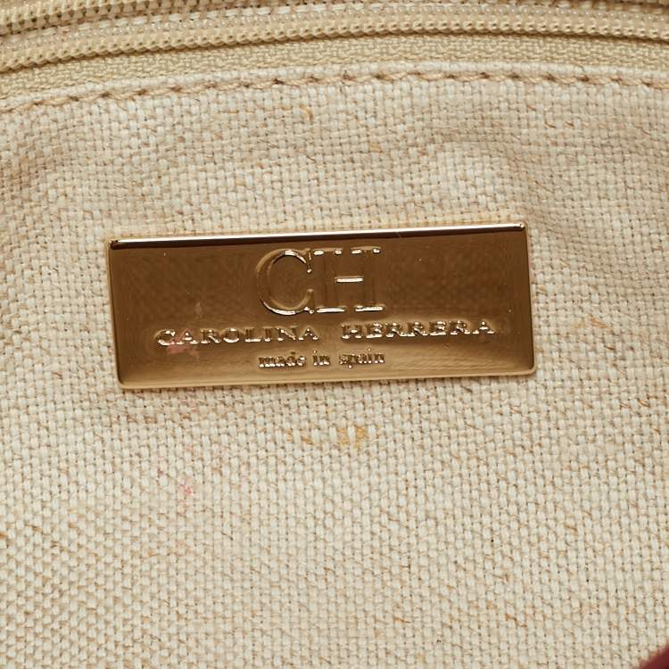 Pre Owned حقيبة كلتش كارولينا هيريرا جلد أحمر مغلف