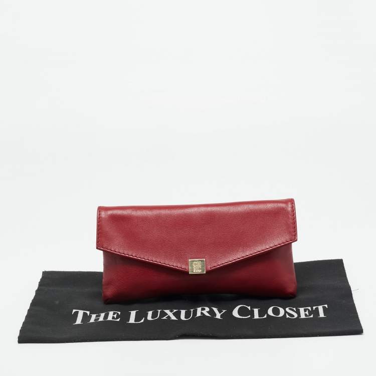 Pre Owned حقيبة كلتش كارولينا هيريرا جلد أحمر مغلف