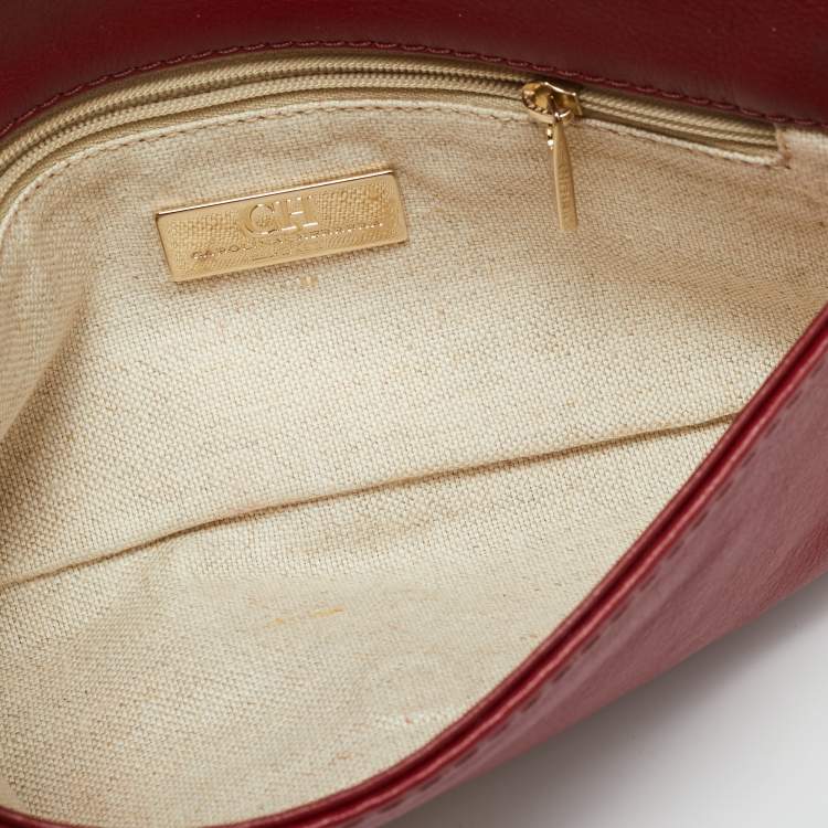 Pre Owned حقيبة كلتش كارولينا هيريرا جلد أحمر مغلف