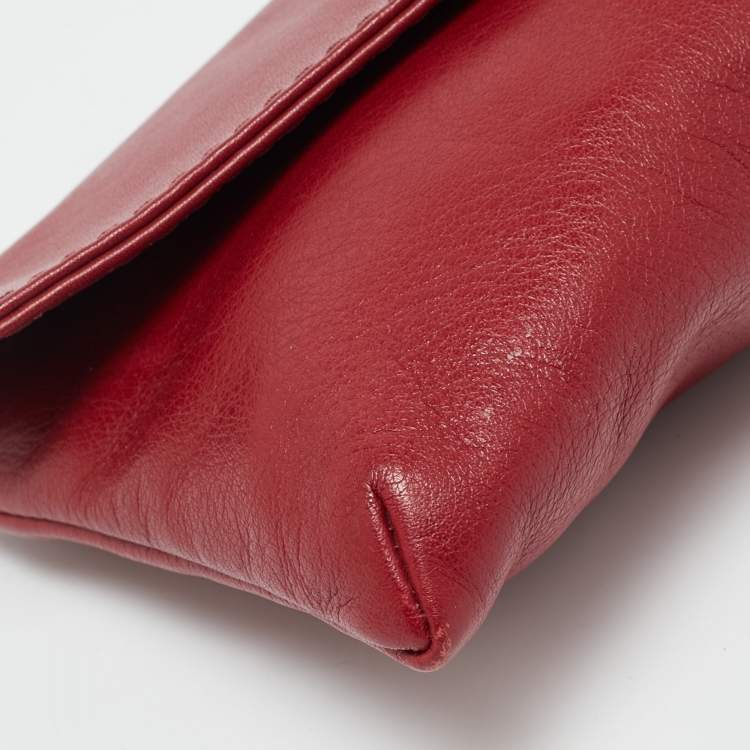 Pre Owned حقيبة كلتش كارولينا هيريرا جلد أحمر مغلف