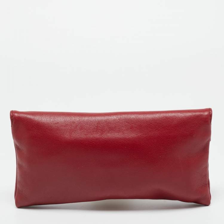 Pre Owned حقيبة كلتش كارولينا هيريرا جلد أحمر مغلف