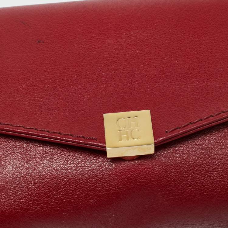 Pre Owned حقيبة كلتش كارولينا هيريرا جلد أحمر مغلف