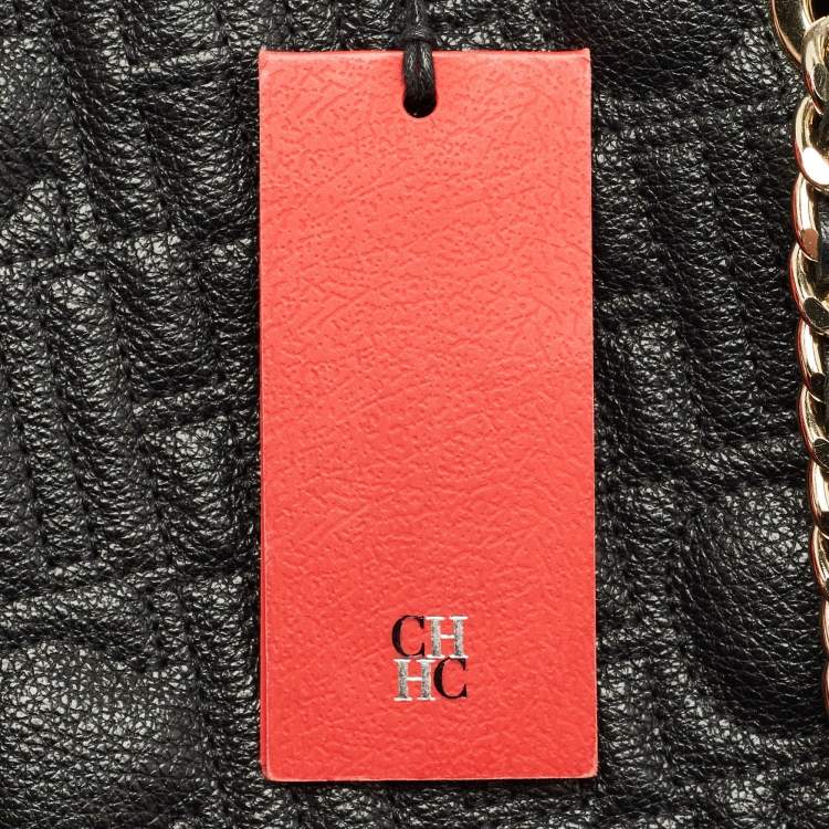 Pre Owned Carolina Herrera Black Monogram Leather CHHC Chain Tote
