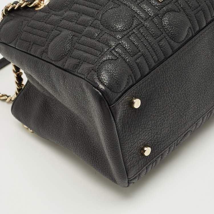 Pre Owned Carolina Herrera Black Monogram Leather CHHC Chain Tote