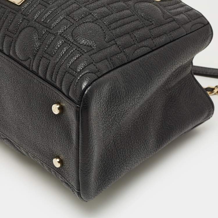 Pre Owned Carolina Herrera Black Monogram Leather CHHC Chain Tote