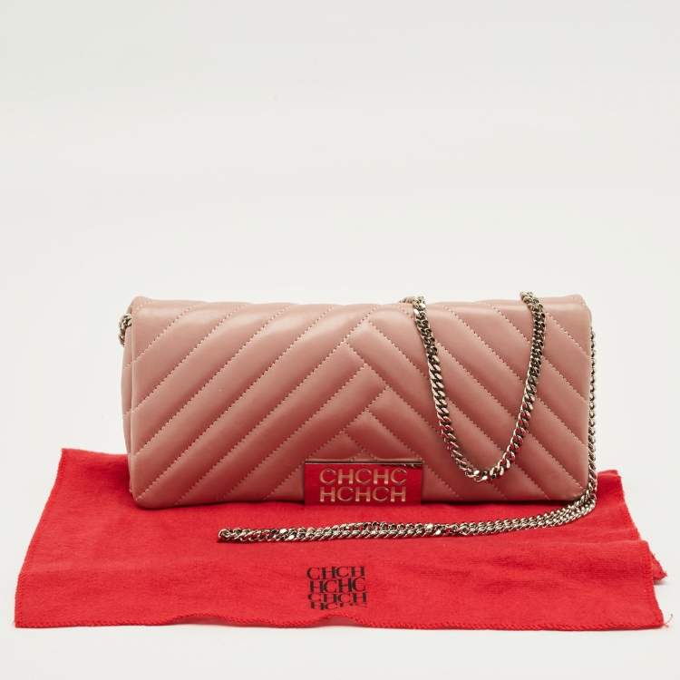 Pre Owned Carolina Herrera Pink Quilted Leather Bimba Chain Clutch
