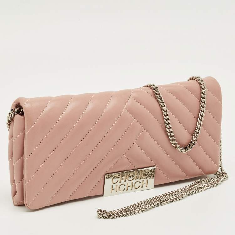 Pre Owned Carolina Herrera Pink Quilted Leather Bimba Chain Clutch