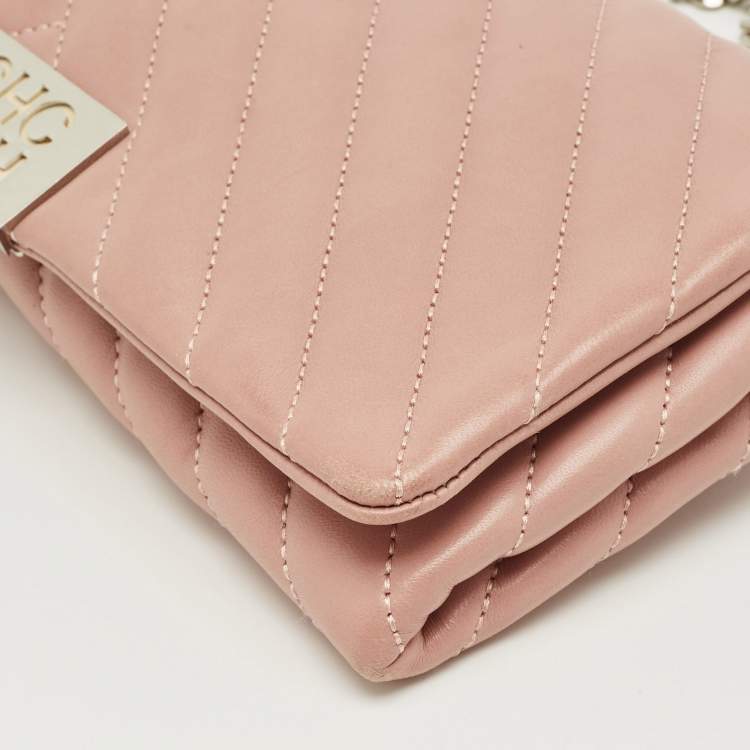 Pre Owned Carolina Herrera Pink Quilted Leather Bimba Chain Clutch