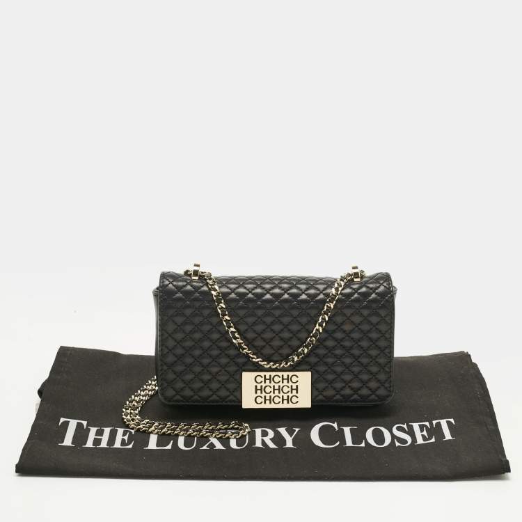 Pre Owned Carolina Herrera Black Quilted Leather CHHC Flap Shoulder Bag