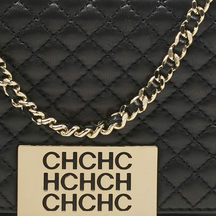 Pre Owned Carolina Herrera Black Quilted Leather CHHC Flap Shoulder Bag