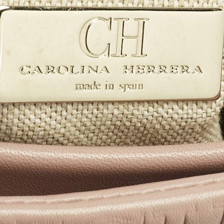 Pre Owned Carolina Herrera Pink Leather Pushlock Flap Top Handle Bag