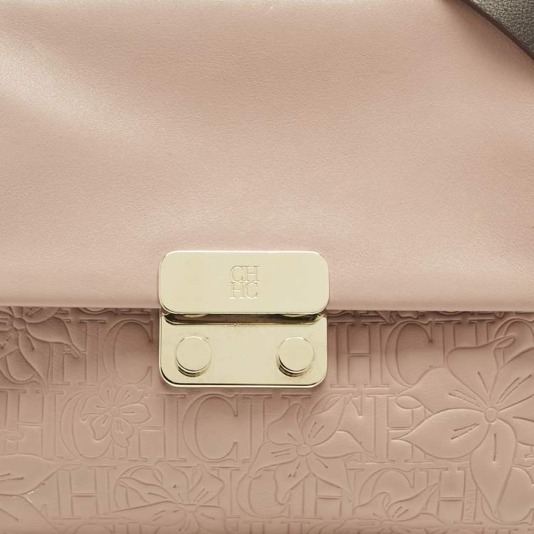 Pre Owned Carolina Herrera Pink Leather Pushlock Flap Top Handle Bag