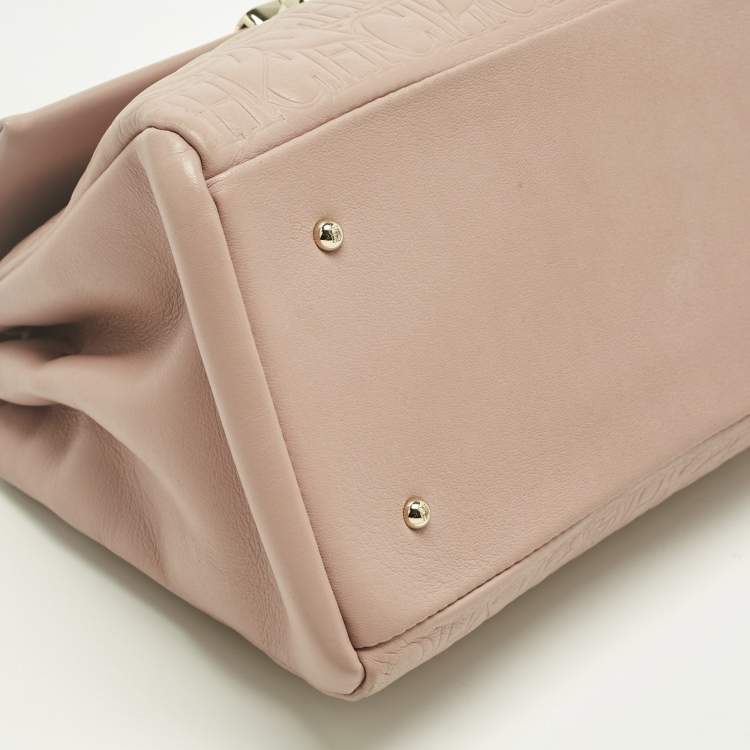 Pre Owned Carolina Herrera Pink Leather Pushlock Flap Top Handle Bag