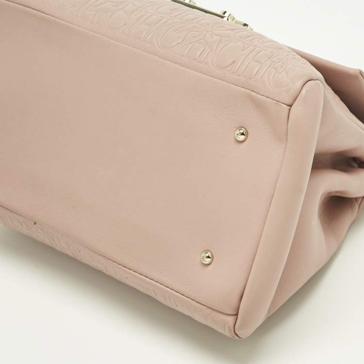 Pre Owned Carolina Herrera Pink Leather Pushlock Flap Top Handle Bag