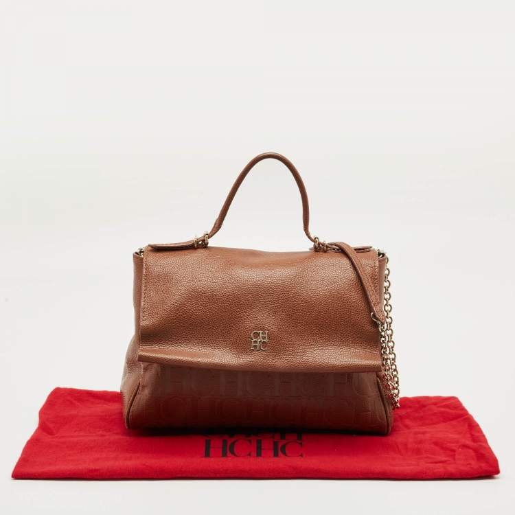 Pre Owned Carolina Herrera Brown Leather Minueto Top Handle Bag