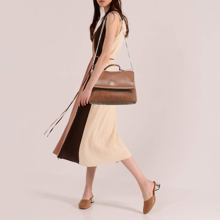 Pre Owned Carolina Herrera Brown Leather Minueto Top Handle Bag