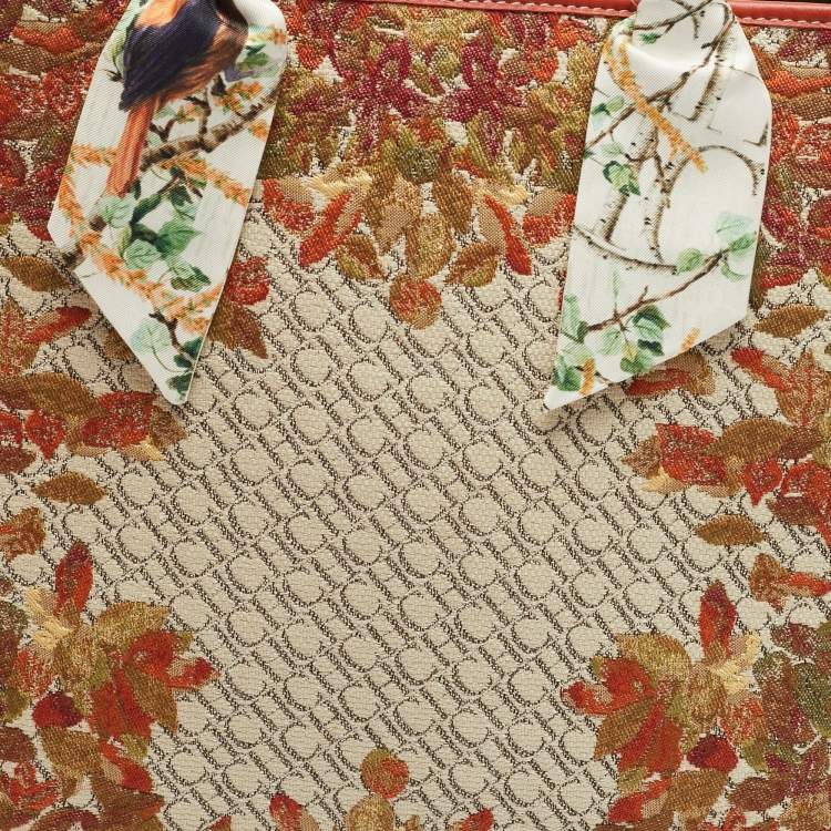 Pre Owned Carolina Herrera Brown Floral Embroidered Monogram Canvas and Leather Shopper Tote