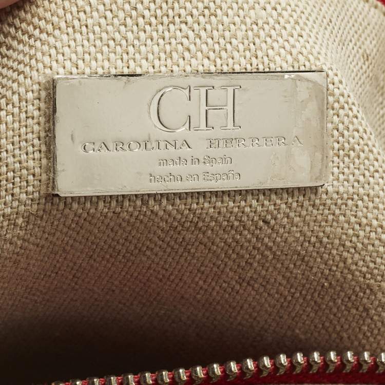Pre Owned Carolina Herrera CHHC Logo Red Quilted Leather Chain Tote