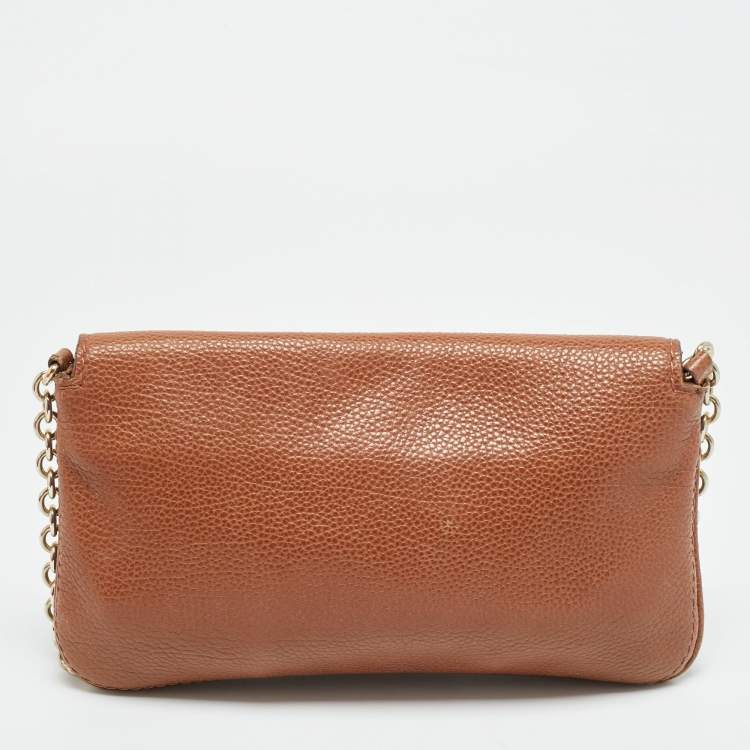 Pre Owned Carolina Herrera Brown Leather Chain Clutch
