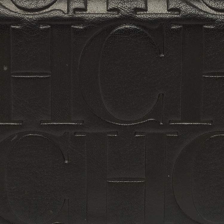Pre Owned Carolina Herrera Flap Black Monogram Embossed Leather Continental Wallet