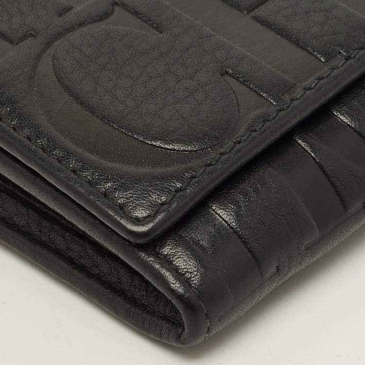 Pre Owned Carolina Herrera Flap Black Monogram Embossed Leather Continental Wallet