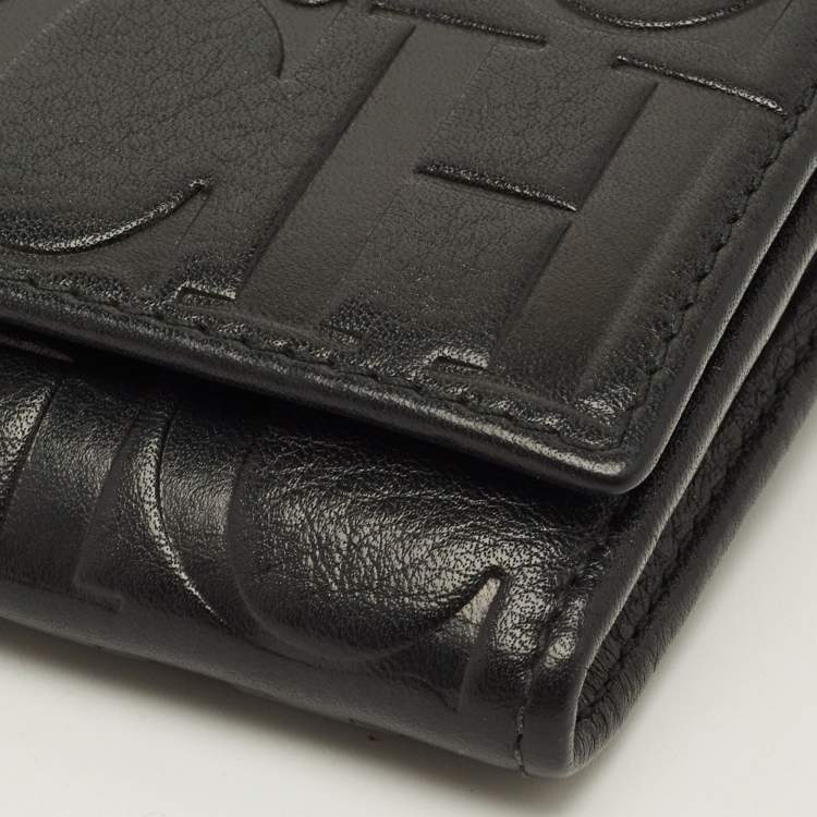 Pre Owned Carolina Herrera Flap Black Monogram Embossed Leather Continental Wallet