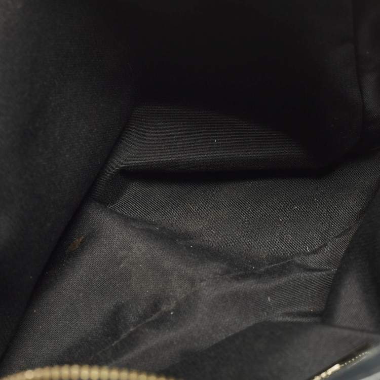 Pre Owned Carolina Herrera Chain Black Logo Embossed Leather and Suede Satchel