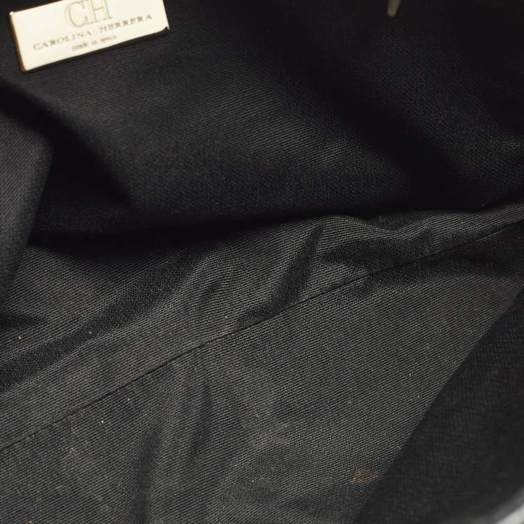 Pre Owned Carolina Herrera Chain Black Logo Embossed Leather and Suede Satchel