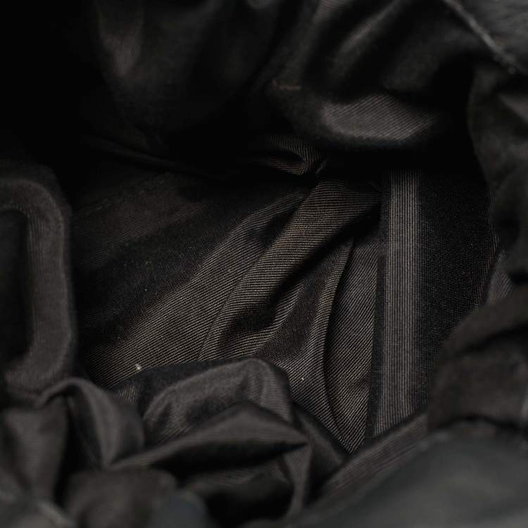 Pre Owned Carolina Herrera Bow Black Monogram Embossed Leather Bucket Bag