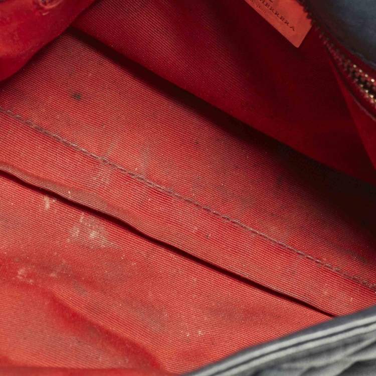 Pre Owned Carolina Herrera Logo Flap Navy Blue Quilted Leather Shoulder Bag