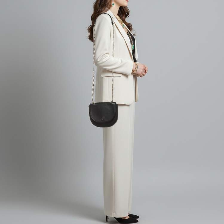 Pre Owned Carolina Herrera Flap Chain Black Leather Crossbody Bag