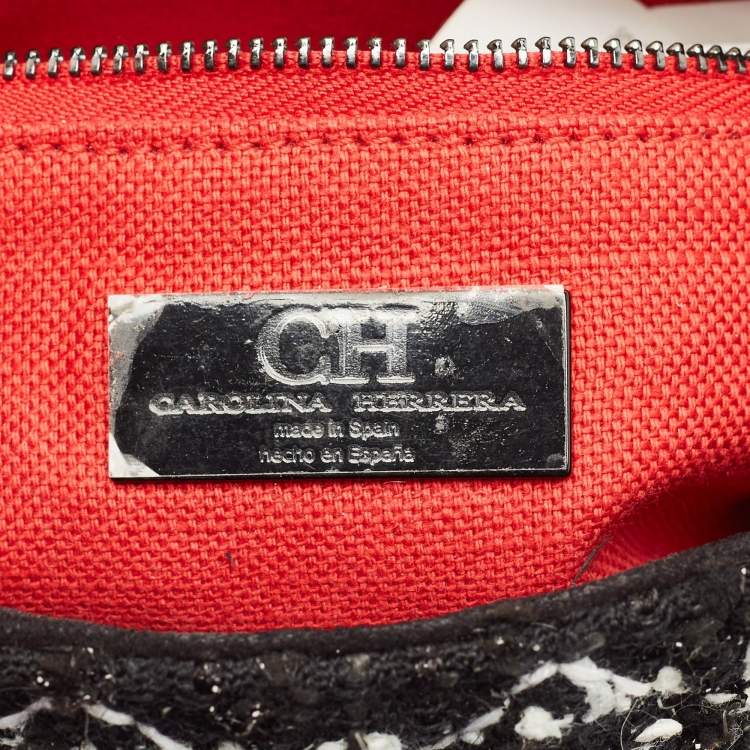 مملوكة مسبقًا Carolina Herrera Pearl Embellished Chain Black Quilted Tweed Shoulder Bag