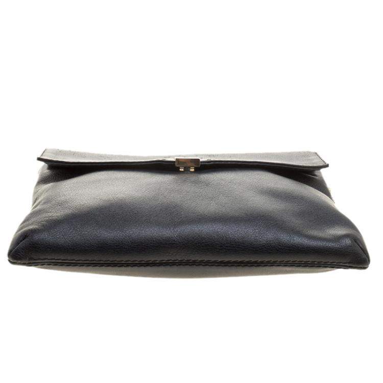 Pre Owned Carolina Herrera Black Leather Envelope Shoulder Bag