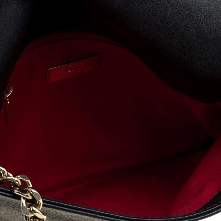 Pre Owned Carolina Herrera Black Leather Envelope Shoulder Bag