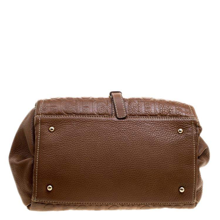 Pre Owned Carolina Herrera Brown Monogram Leather Shoulder Bag