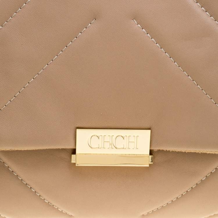 Pre Owned Carolina Herrera Beige Leather Shoulder Bag