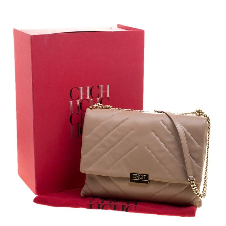 Pre Owned Carolina Herrera Beige Leather Shoulder Bag