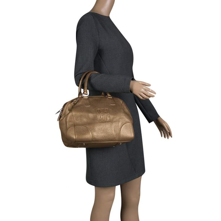 Pre Owned Carolina Herrera Metallic Gold Leather Satchel