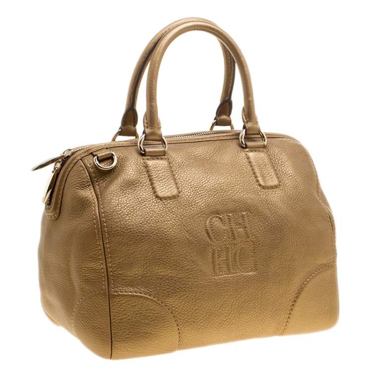 Pre Owned Carolina Herrera Metallic Gold Leather Satchel