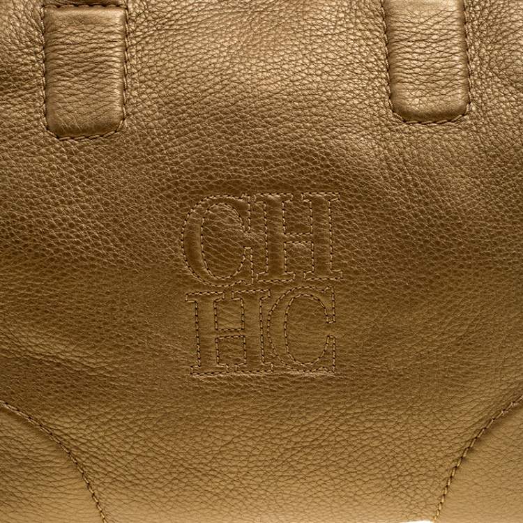 Pre Owned Carolina Herrera Metallic Gold Leather Satchel