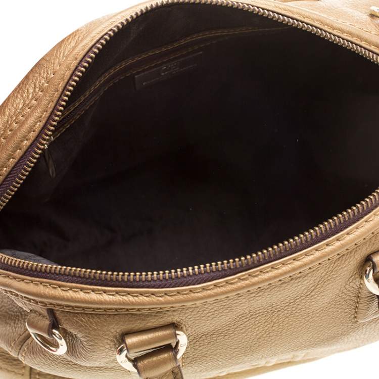 Pre Owned Carolina Herrera Metallic Gold Leather Satchel