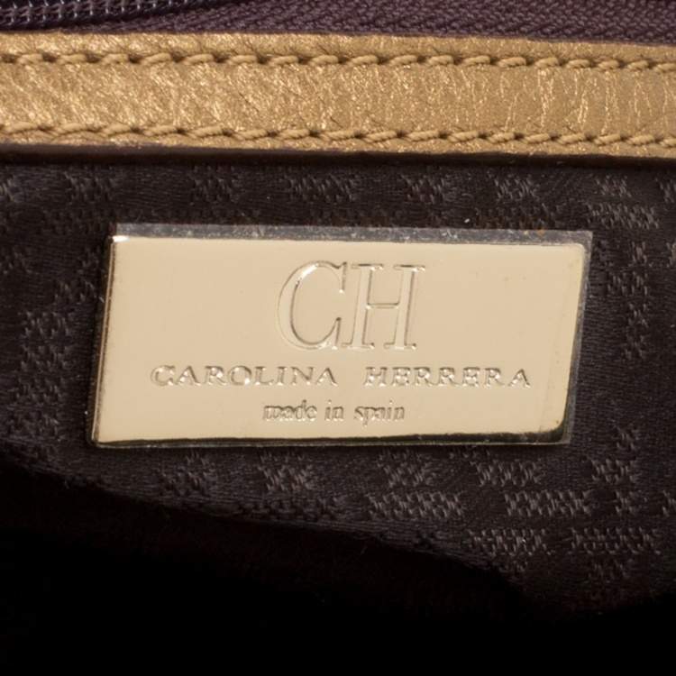 Pre Owned Carolina Herrera Metallic Gold Leather Satchel