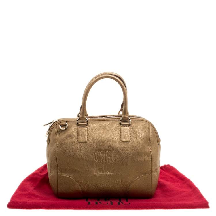 Pre Owned Carolina Herrera Metallic Gold Leather Satchel