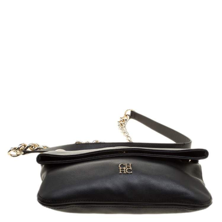 Pre Owned Carolina Herrera Black Leather Chain Shoulder Bag