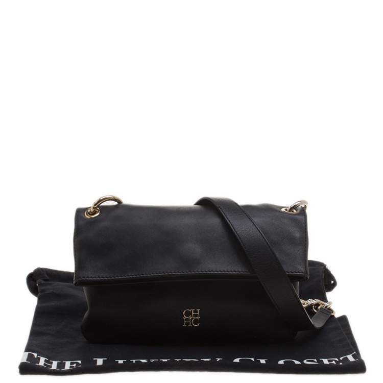 Pre Owned Carolina Herrera Black Leather Chain Shoulder Bag