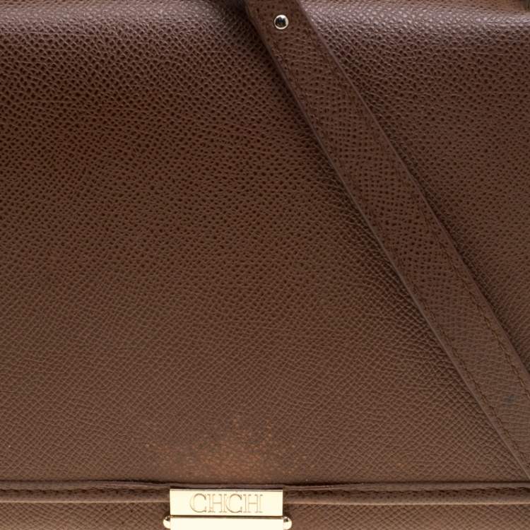 Pre Owned Carolina Herrera Brown Leather Shoulder Bag