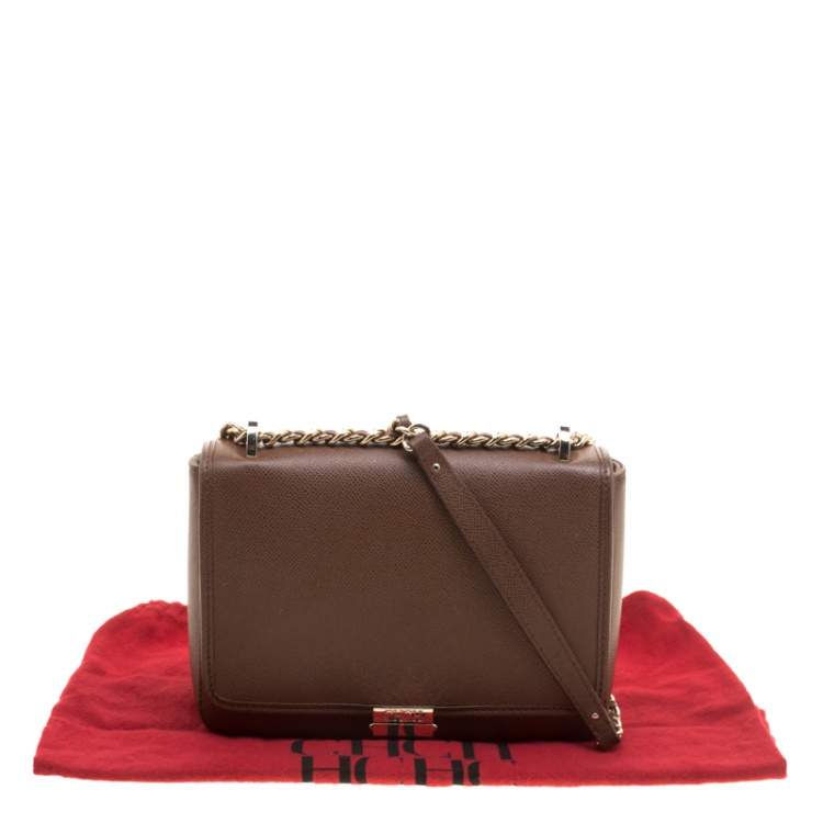 Pre Owned Carolina Herrera Brown Leather Shoulder Bag