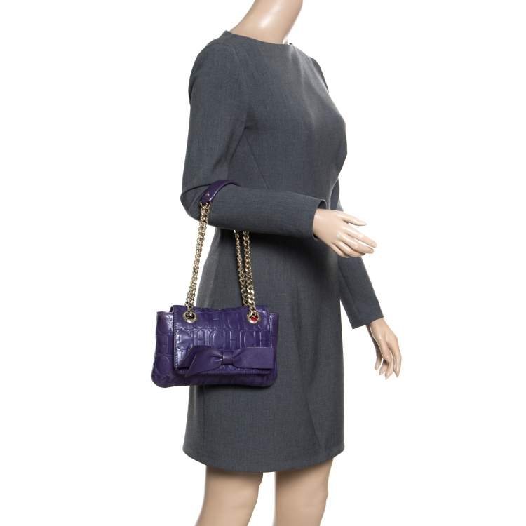 مملوكة مسبقًا Carolina Herrera Purple Monogram Leather Audrey Shoulder Bag