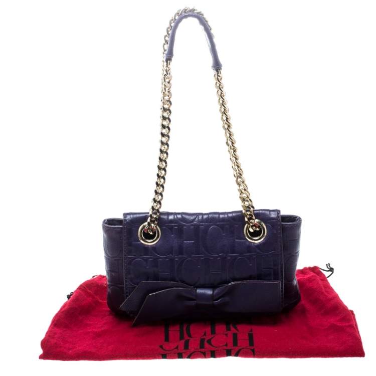 مملوكة مسبقًا Carolina Herrera Purple Monogram Leather Audrey Shoulder Bag