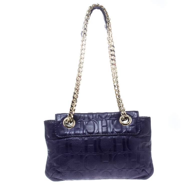 مملوكة مسبقًا Carolina Herrera Purple Monogram Leather Audrey Shoulder Bag